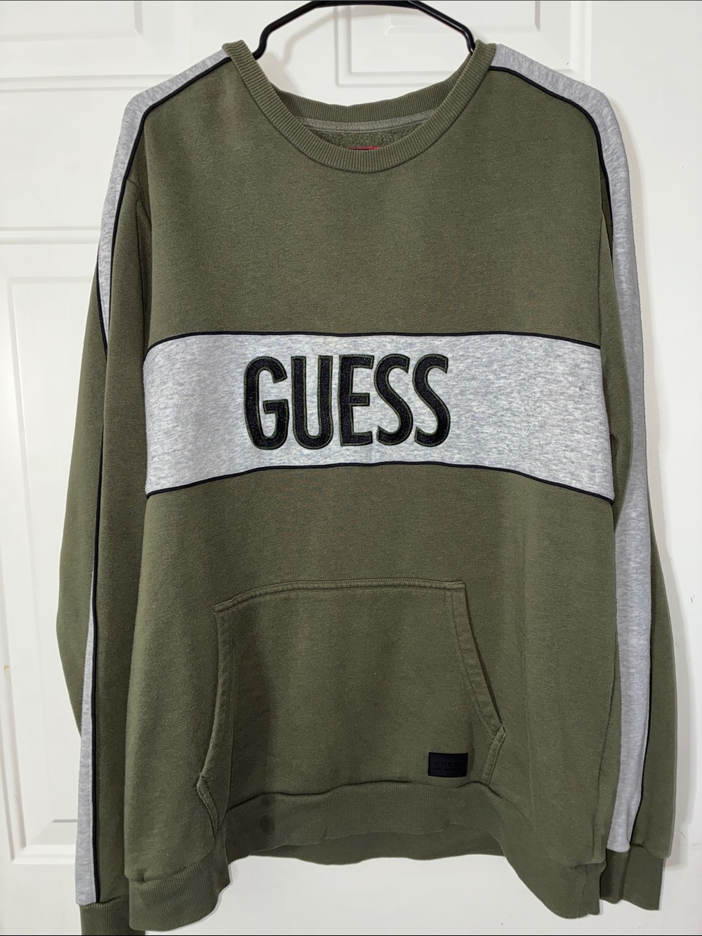 GUESS Olive Green Crewneck Sweatshirt with Heather Grey Panel